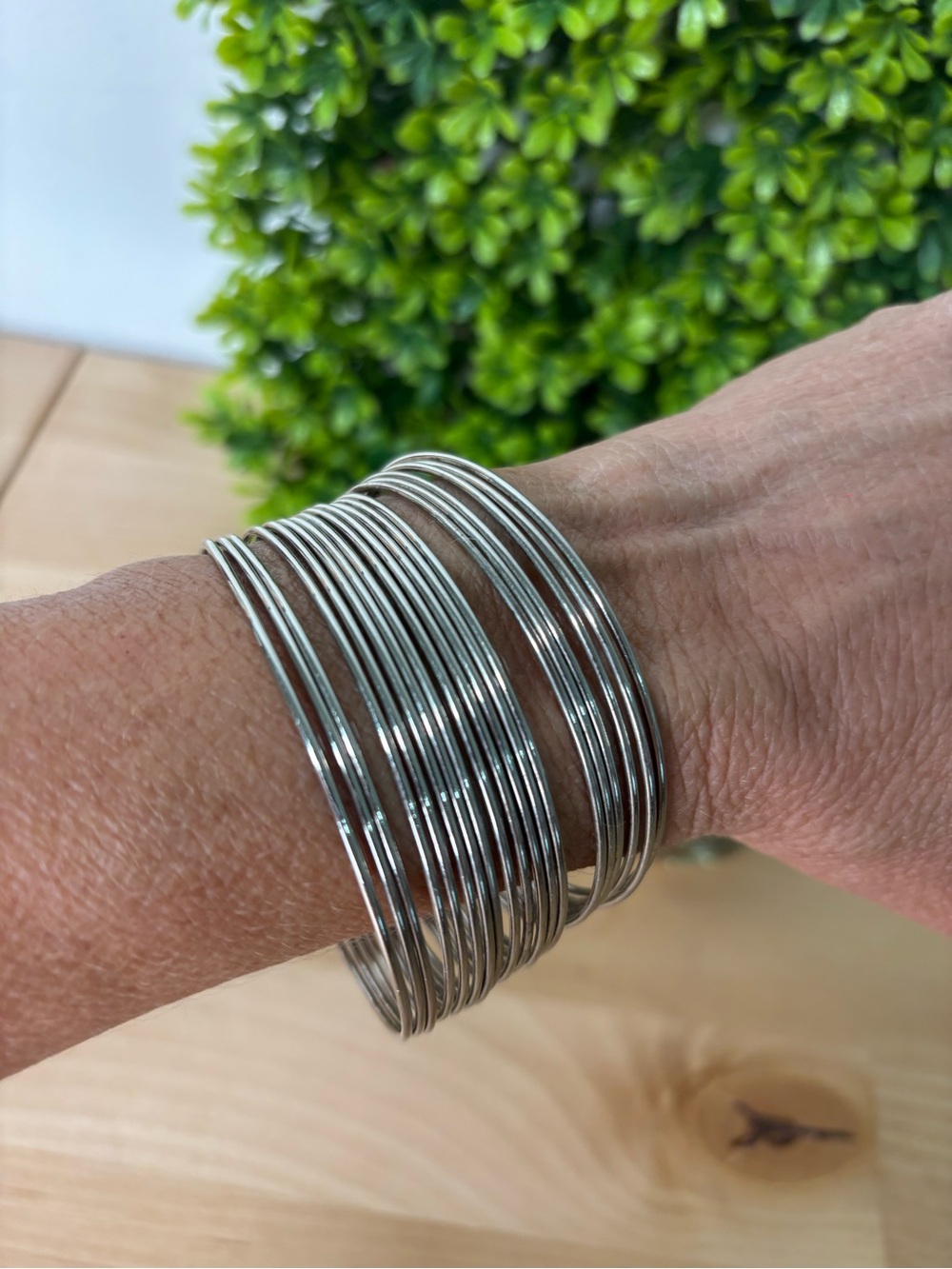 Elegant Multi-Wire Silver Bangle Bracelet - Women Jewelry